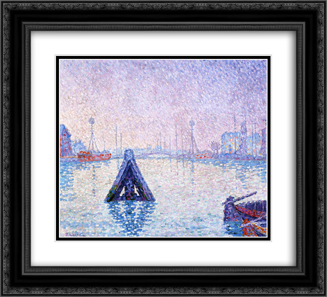 The Port at Vlissingen, Boats and Lighthouses 22x20 Black Ornate Wood Framed Art Print Poster with Double Matting by Signac, Paul