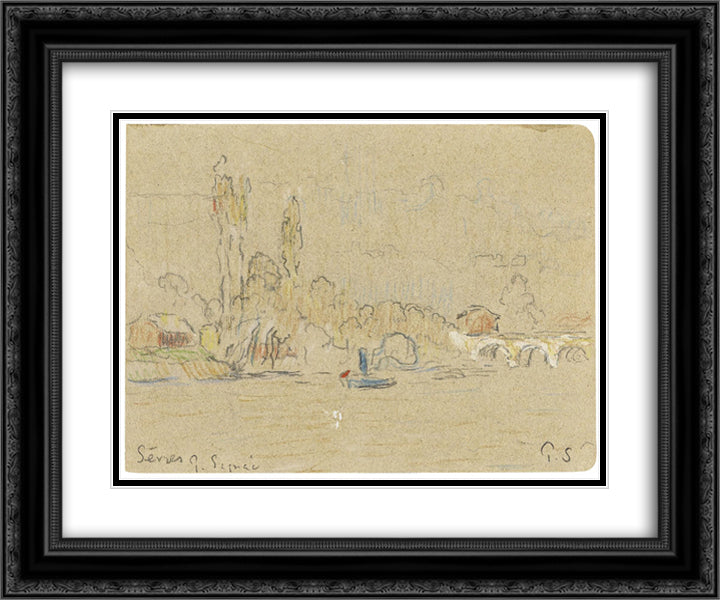 The Seine near Sevres 24x20 Black Ornate Wood Framed Art Print Poster with Double Matting by Signac, Paul