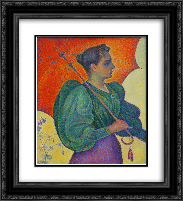 Woman with a Parasol 20x22 Black Ornate Wood Framed Art Print Poster with Double Matting by Signac, Paul