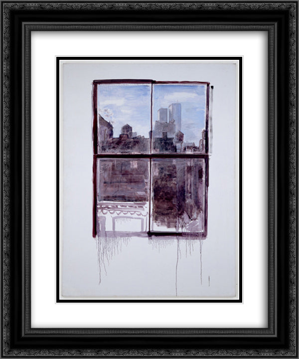 Untitled (cityscape with twin towers) 20x24 Black Ornate Wood Framed Art Print Poster with Double Matting by Thek, Paul