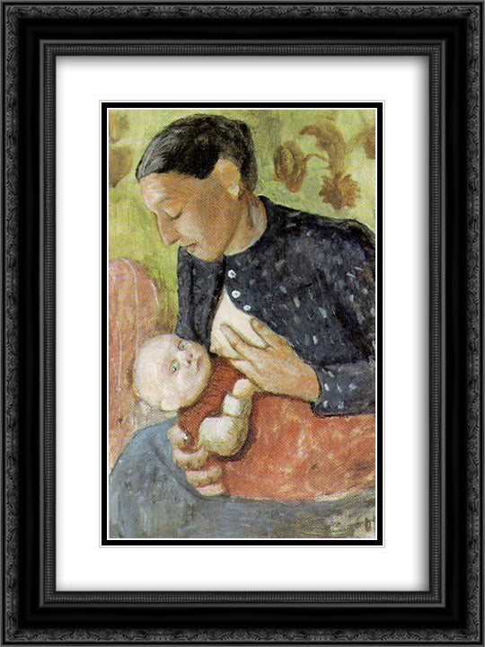 Breastfeeding mother of Paula Modersohn-Becker 18x24 Black Ornate Wood Framed Art Print Poster with Double Matting by Modersohn Becker, Paula
