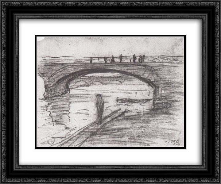 Bridges in Paris 24x20 Black Ornate Wood Framed Art Print Poster with Double Matting by Modersohn Becker, Paula