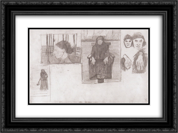 Composition sketch for Seated Old 24x18 Black Ornate Wood Framed Art Print Poster with Double Matting by Modersohn Becker, Paula