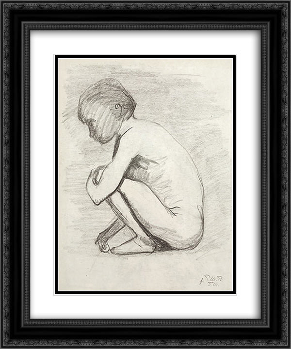 Crouching 20x24 Black Ornate Wood Framed Art Print Poster with Double Matting by Modersohn Becker, Paula