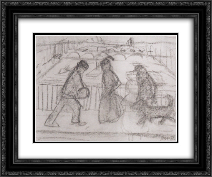 Figures with his dog on a bridge in Paris 24x20 Black Ornate Wood Framed Art Print Poster with Double Matting by Modersohn Becker, Paula