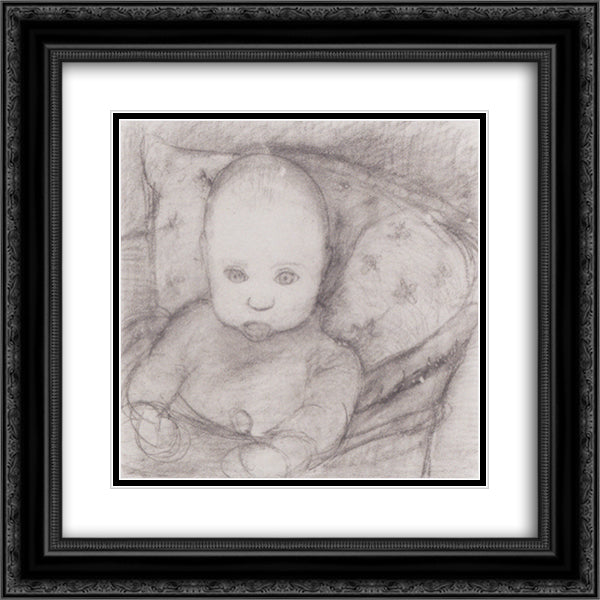 Infant in seat 20x20 Black Ornate Wood Framed Art Print Poster with Double Matting by Modersohn Becker, Paula