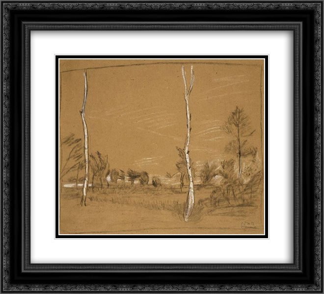 Landscape with birch trees 22x20 Black Ornate Wood Framed Art Print Poster with Double Matting by Modersohn Becker, Paula