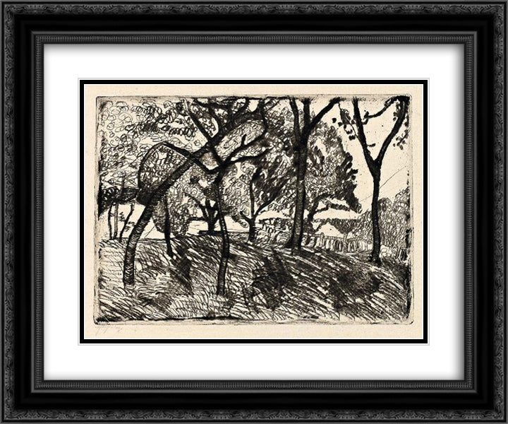 Landscape with trees 24x20 Black Ornate Wood Framed Art Print Poster with Double Matting by Modersohn Becker, Paula