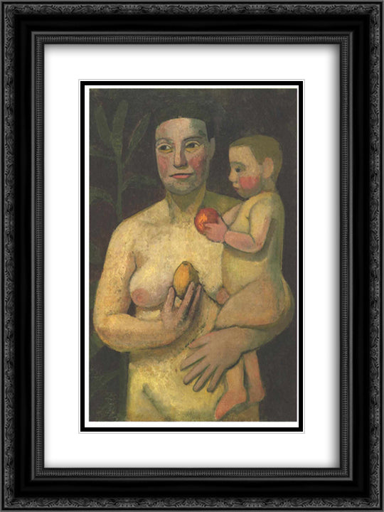 Mother and child 18x24 Black Ornate Wood Framed Art Print Poster with Double Matting by Modersohn Becker, Paula