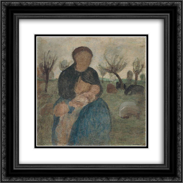 Mother with baby at her breast, and child in landscape 20x20 Black Ornate Wood Framed Art Print Poster with Double Matting by Modersohn Becker, Paula