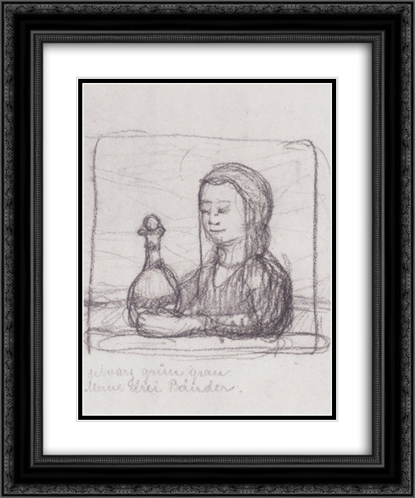 Portrait of a Woman with pitcher 20x24 Black Ornate Wood Framed Art Print Poster with Double Matting by Modersohn Becker, Paula