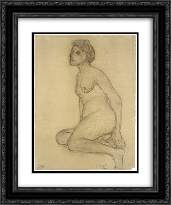 Seated Female Nude 20x24 Black Ornate Wood Framed Art Print Poster with Double Matting by Modersohn Becker, Paula