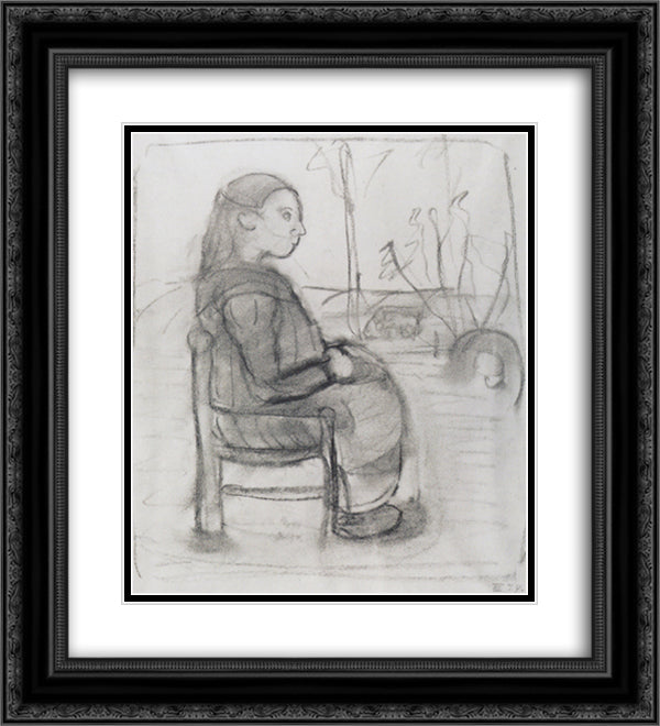 Seated girl in a landscape, to the right 20x22 Black Ornate Wood Framed Art Print Poster with Double Matting by Modersohn Becker, Paula