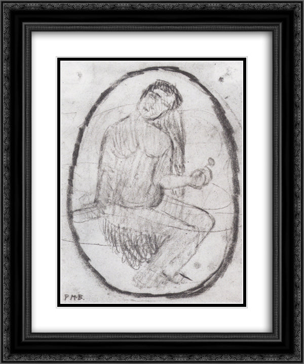 Seated Nude with a flower 20x24 Black Ornate Wood Framed Art Print Poster with Double Matting by Modersohn Becker, Paula