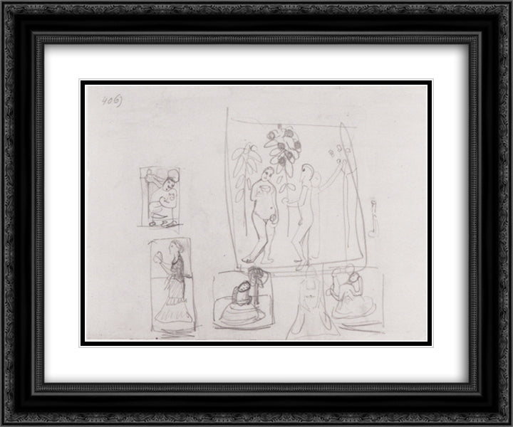 Sketch with six figure compositions 24x20 Black Ornate Wood Framed Art Print Poster with Double Matting by Modersohn Becker, Paula