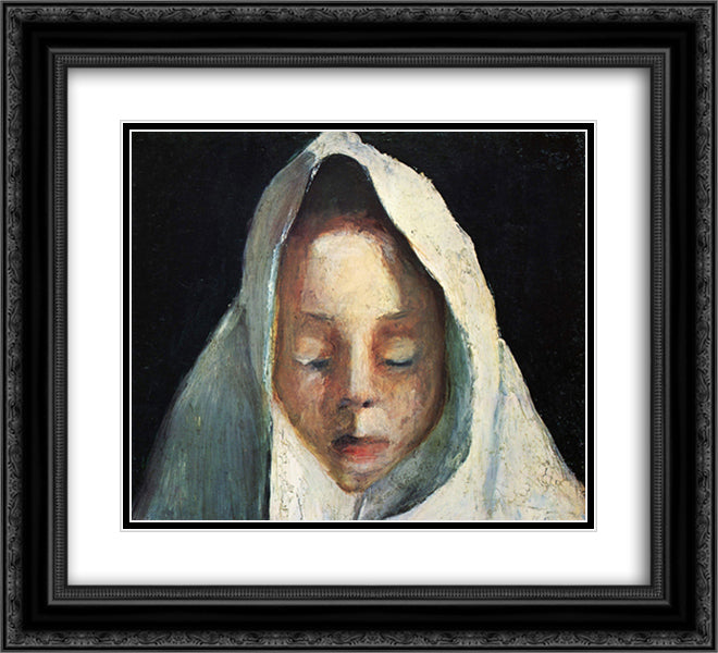 Still life, child's head with a white cloth 22x20 Black Ornate Wood Framed Art Print Poster with Double Matting by Modersohn Becker, Paula