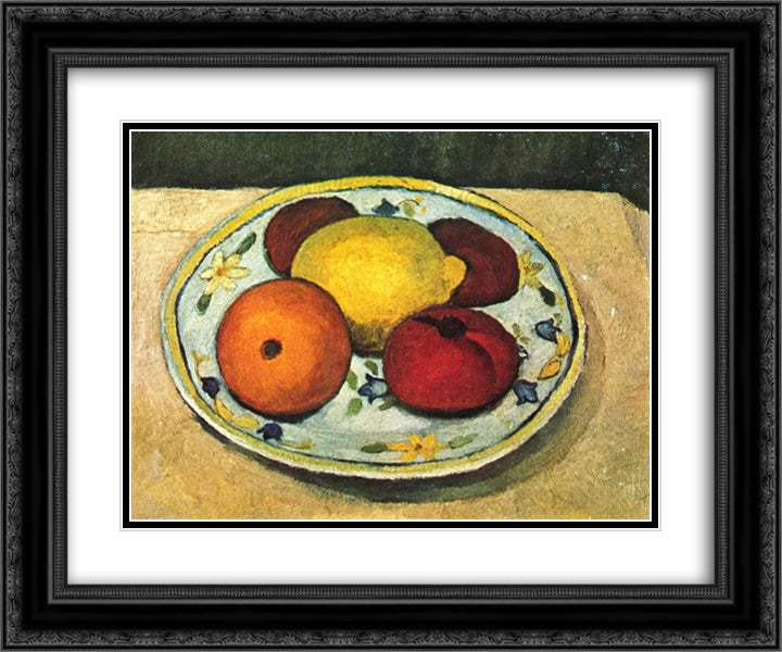 Still life with lemon, orange and tomato 24x20 Black Ornate Wood Framed Art Print Poster with Double Matting by Modersohn Becker, Paula