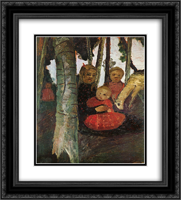 Three children with goat in the birch forest 20x22 Black Ornate Wood Framed Art Print Poster with Double Matting by Modersohn Becker, Paula