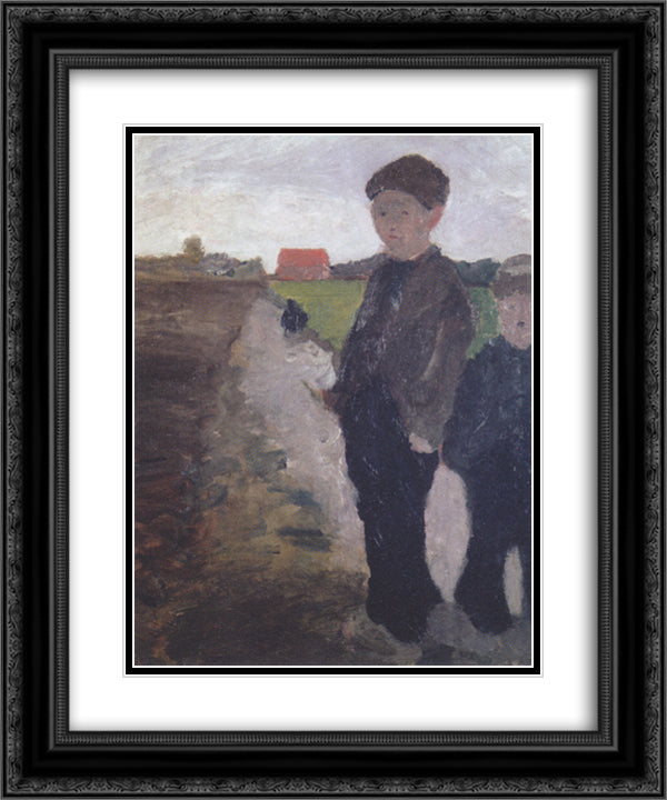 Two boys on Moorkanal 20x24 Black Ornate Wood Framed Art Print Poster with Double Matting by Modersohn Becker, Paula
