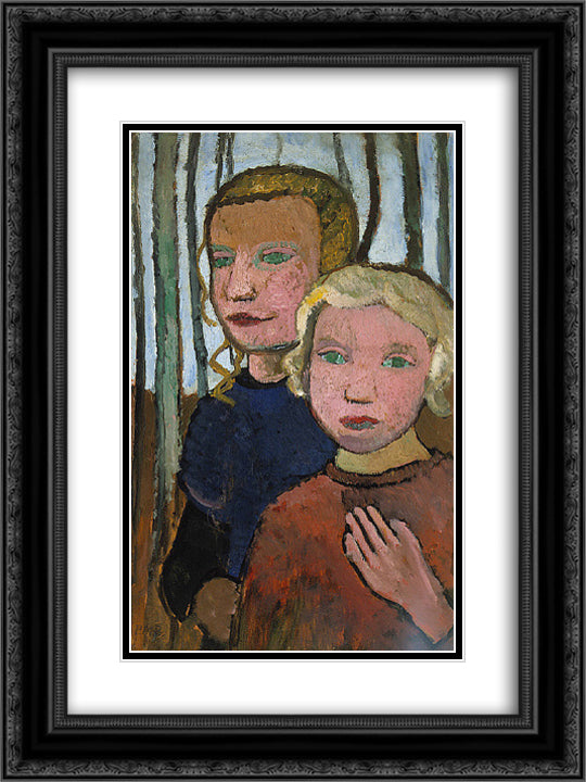 Two Girls in Front of Birch Trees 18x24 Black Ornate Wood Framed Art Print Poster with Double Matting by Modersohn Becker, Paula