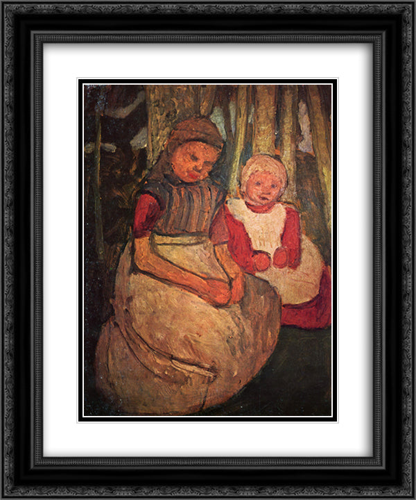 Two girls seated in the birch forest 20x24 Black Ornate Wood Framed Art Print Poster with Double Matting by Modersohn Becker, Paula
