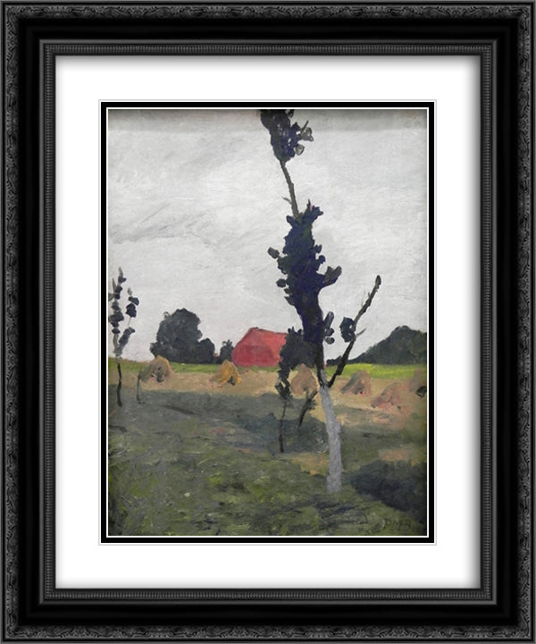 Worpsweder Landscape with Red House 20x24 Black Ornate Wood Framed Art Print Poster with Double Matting by Modersohn Becker, Paula
