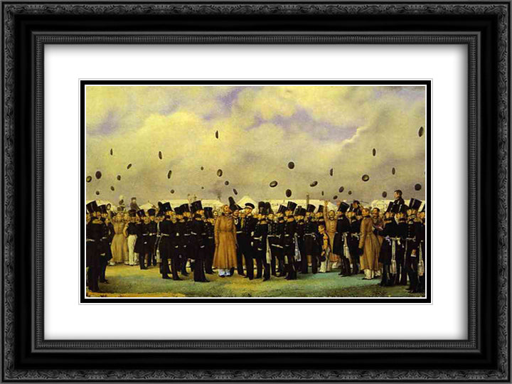 Grand Duke Mikhail Pavlovich Visiting the Camp of the Finland Regiment of Imperial Guards on July 8, 1837 24x18 Black Ornate Wood Framed Art Print Poster with Double Matting by Fedotov, Pavel
