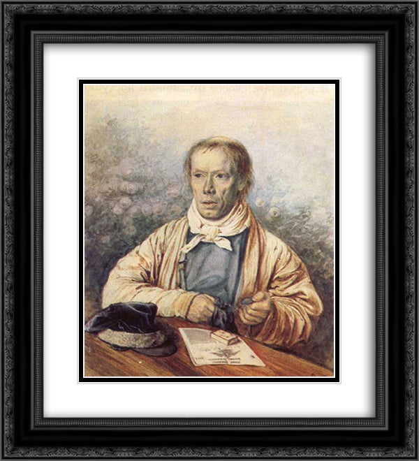Portrait of A. I. Fedotov, the Artist's Father 20x22 Black Ornate Wood Framed Art Print Poster with Double Matting by Fedotov, Pavel