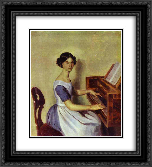 Portrait of Nadezhda P. Zhdanovich at the Piano 20x22 Black Ornate Wood Framed Art Print Poster with Double Matting by Fedotov, Pavel
