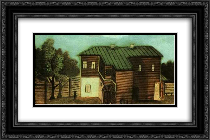 A Small House in Moscow 24x16 Black Ornate Wood Framed Art Print Poster with Double Matting by Filonov, Pavel
