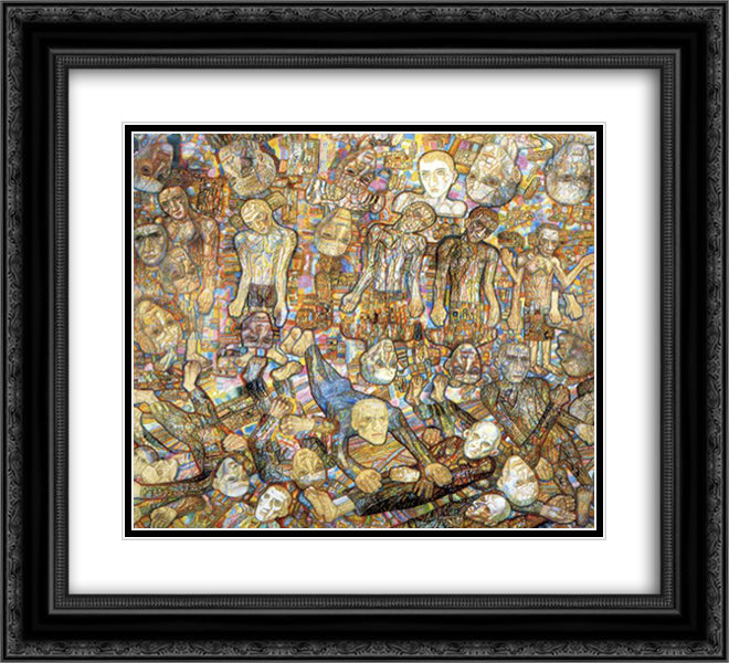 Composition (A Raid) 22x20 Black Ornate Wood Framed Art Print Poster with Double Matting by Filonov, Pavel