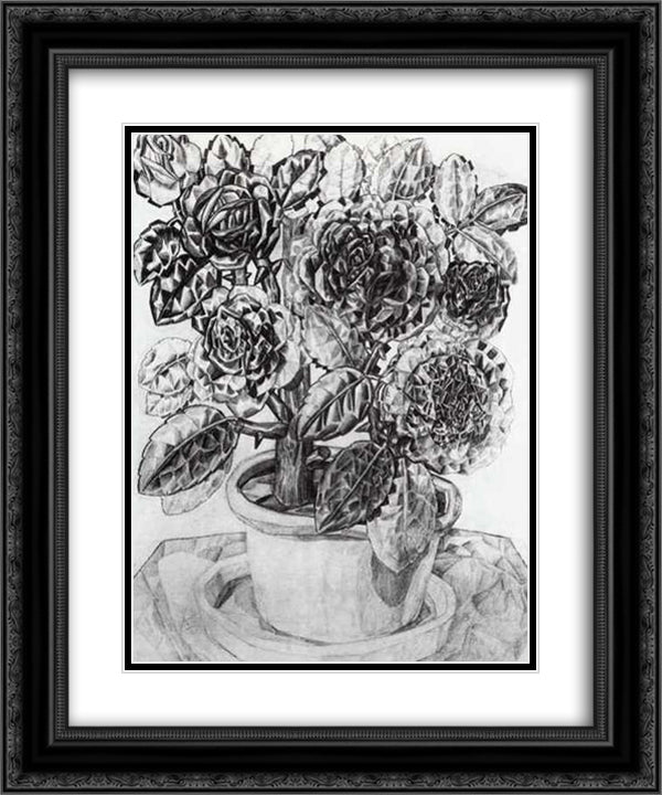 Flowers 20x24 Black Ornate Wood Framed Art Print Poster with Double Matting by Filonov, Pavel