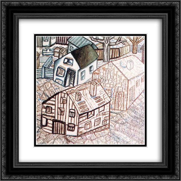 Houses 20x20 Black Ornate Wood Framed Art Print Poster with Double Matting by Filonov, Pavel