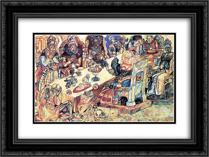 Kings Feast 24x18 Black Ornate Wood Framed Art Print Poster with Double Matting by Filonov, Pavel