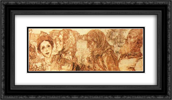 Peasant Family 24x14 Black Ornate Wood Framed Art Print Poster with Double Matting by Filonov, Pavel