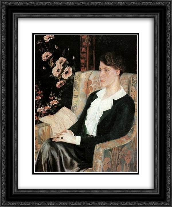 Portrait of Evdokiya Nikolaevna Glebova, the Artist's Sister 20x24 Black Ornate Wood Framed Art Print Poster with Double Matting by Filonov, Pavel