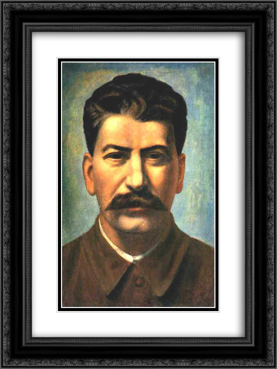 Portrait of Joseph Stalin (Iosif Vissarionovich Dzhugashvili) 18x24 Black Ornate Wood Framed Art Print Poster with Double Matting by Filonov, Pavel