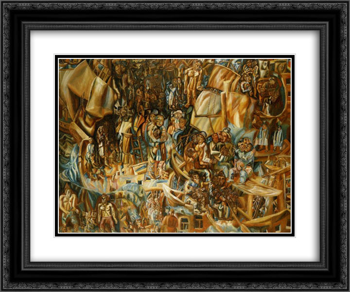 Ships 24x20 Black Ornate Wood Framed Art Print Poster with Double Matting by Filonov, Pavel