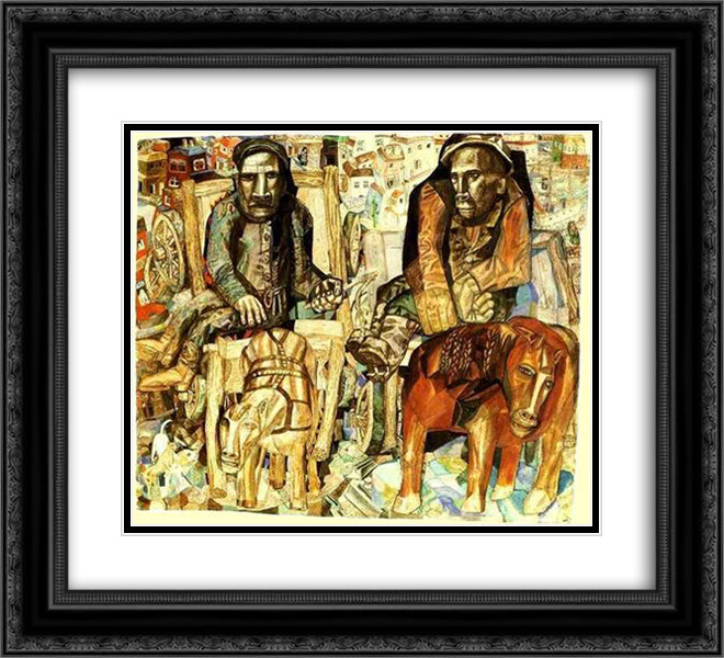 The Dray Men 22x20 Black Ornate Wood Framed Art Print Poster with Double Matting by Filonov, Pavel