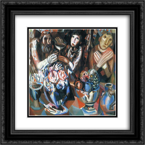 The Three at the Table 20x20 Black Ornate Wood Framed Art Print Poster with Double Matting by Filonov, Pavel