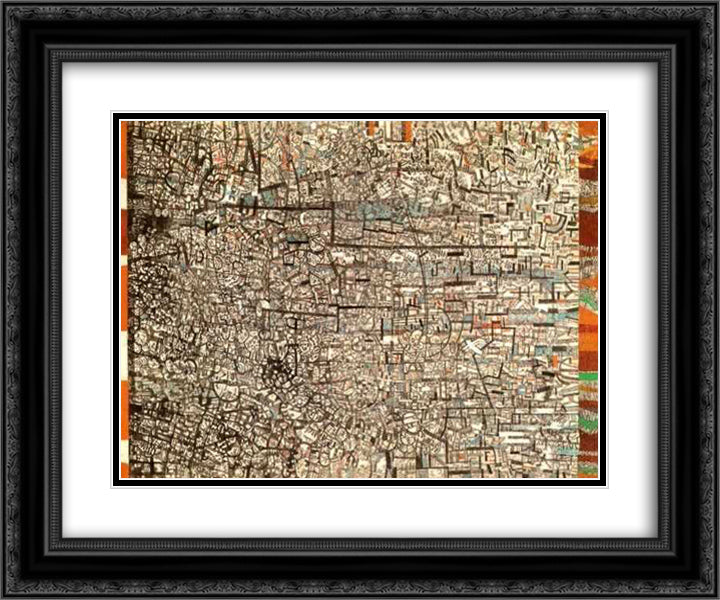 Untitled (Non Objective Composition) 24x20 Black Ornate Wood Framed Art Print Poster with Double Matting by Filonov, Pavel