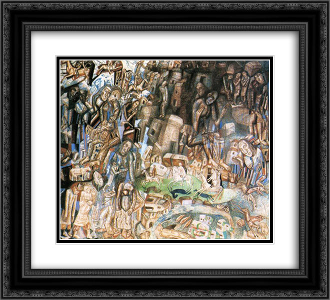 Untitled (The Riders) 22x20 Black Ornate Wood Framed Art Print Poster with Double Matting by Filonov, Pavel