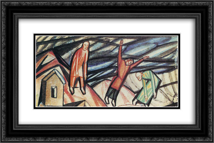 Untitled (Three Figures) 24x16 Black Ornate Wood Framed Art Print Poster with Double Matting by Filonov, Pavel