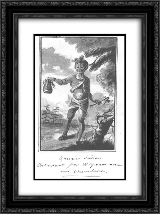 An Indian with a Scalp 18x24 Black Ornate Wood Framed Art Print Poster with Double Matting by Svinyin, Pavel
