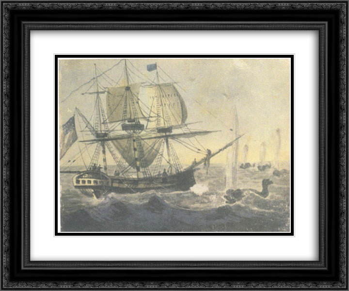 Cod fishing 24x20 Black Ornate Wood Framed Art Print Poster with Double Matting by Svinyin, Pavel