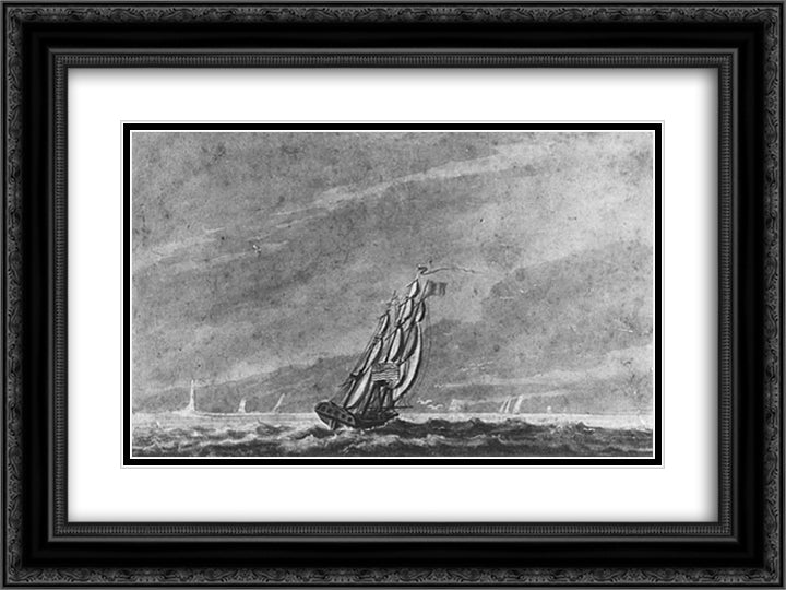 Full Sail off Sandy Hook Entrance to New York Harbor 24x18 Black Ornate Wood Framed Art Print Poster with Double Matting by Svinyin, Pavel