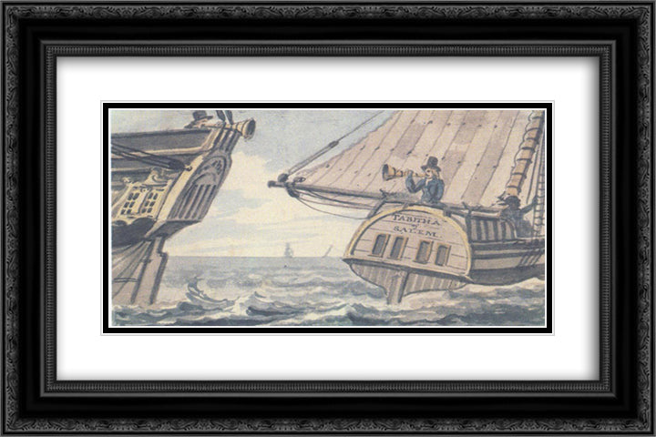 Meeting of two ships in the sea 24x16 Black Ornate Wood Framed Art Print Poster with Double Matting by Svinyin, Pavel