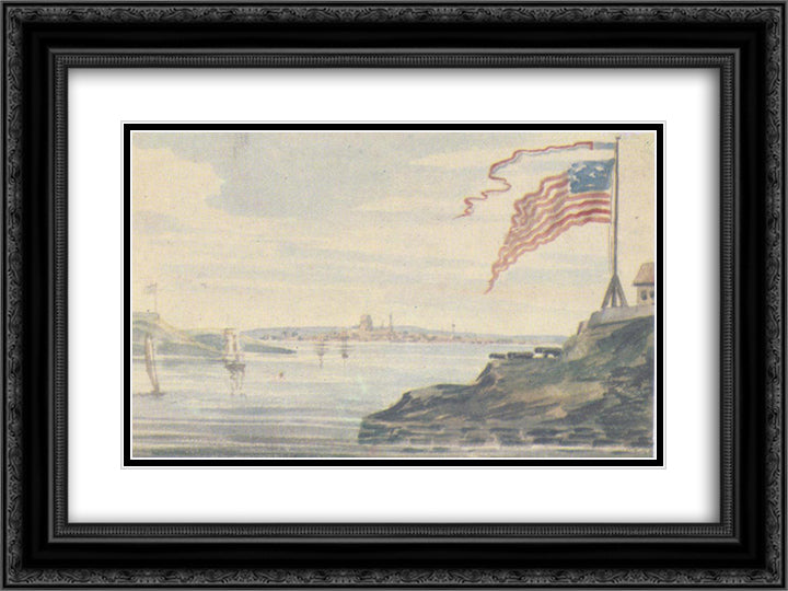 River Fort 24x18 Black Ornate Wood Framed Art Print Poster with Double Matting by Svinyin, Pavel