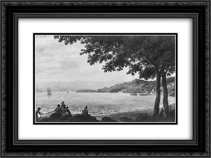 Shad Fishermen on the Shore of the Hudson River 24x18 Black Ornate Wood Framed Art Print Poster with Double Matting by Svinyin, Pavel