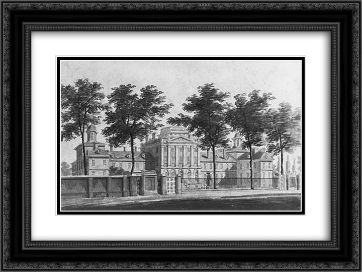 The Pennsylvania Hospital 24x18 Black Ornate Wood Framed Art Print Poster with Double Matting by Svinyin, Pavel